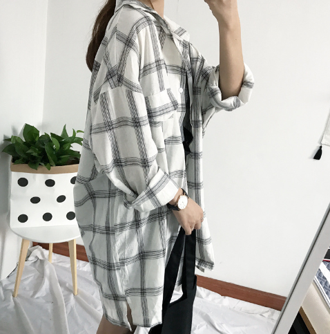 Women's Irregular Plaid Long Sleeve Shirt