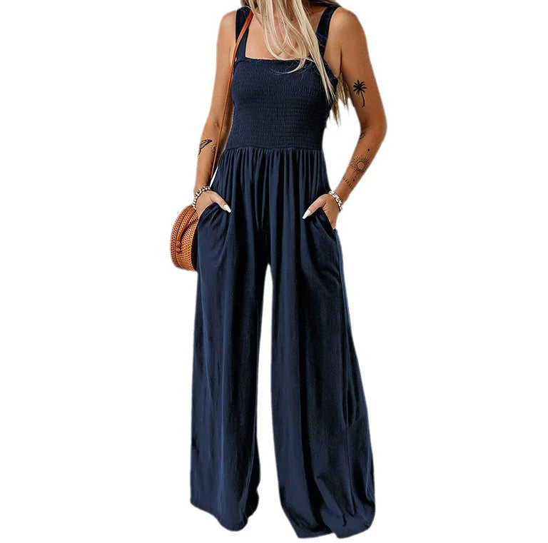 Women's Smocked Square Wide Leg Jumpsuit