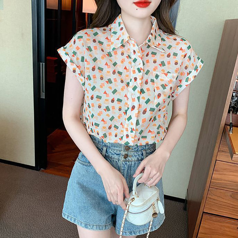 Women's Geometric Print Chiffon Shirt ILLUSION CO