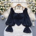 Women's Aesthetic White Blouse ILLUSION CO Black S