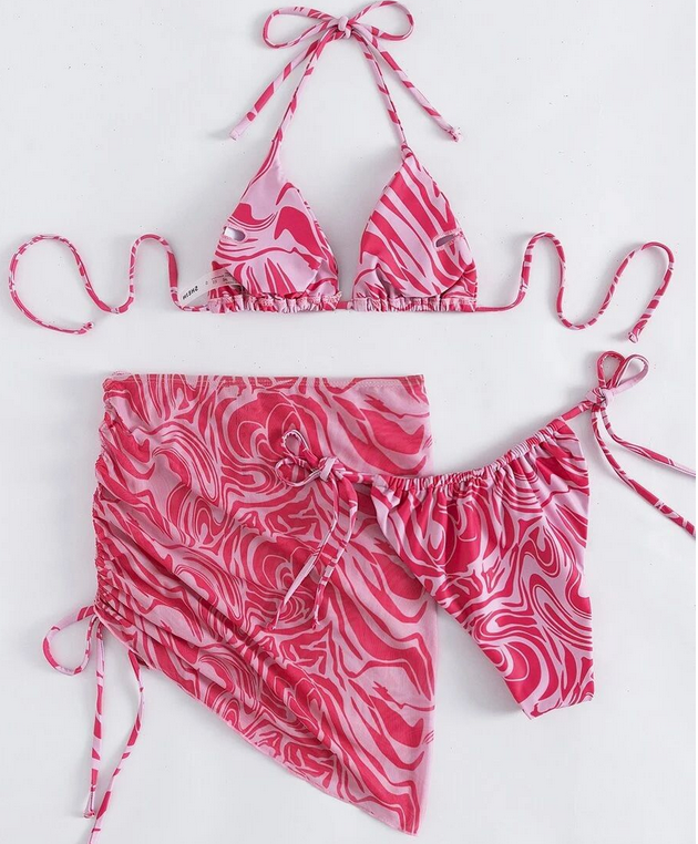 Women's Three Piece Floral Print Bikini Set