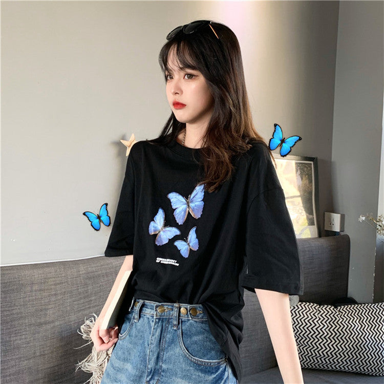 Women's Butterfly Print Short Sleeve T Shirt