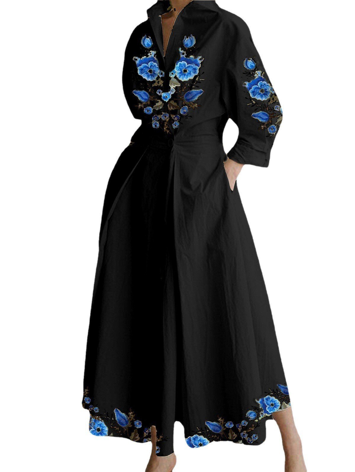 Women's Printed Collar Button Shirt Dress