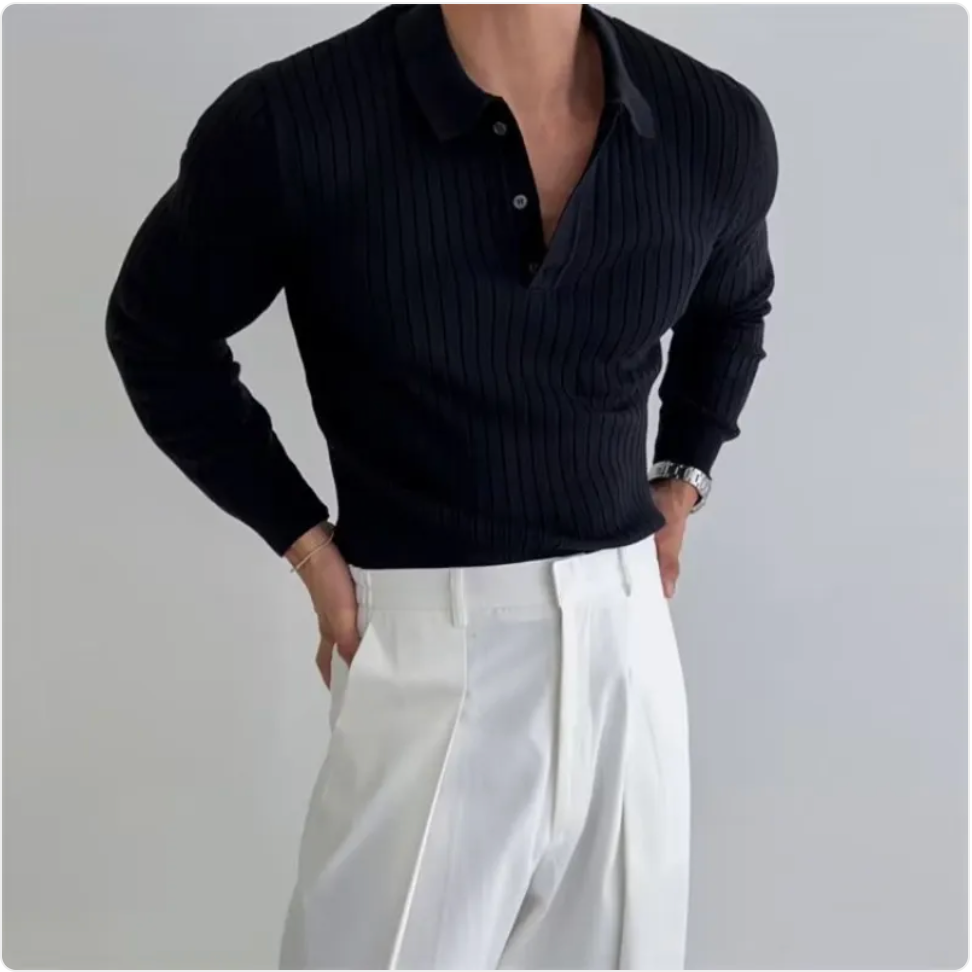 Men's Slim Fit Long Sleeve Lapel Polo Shirt Main image