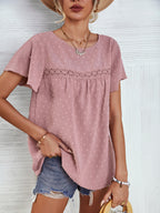 Women's Solid Color Lace Babydoll Short Sleeve Tops