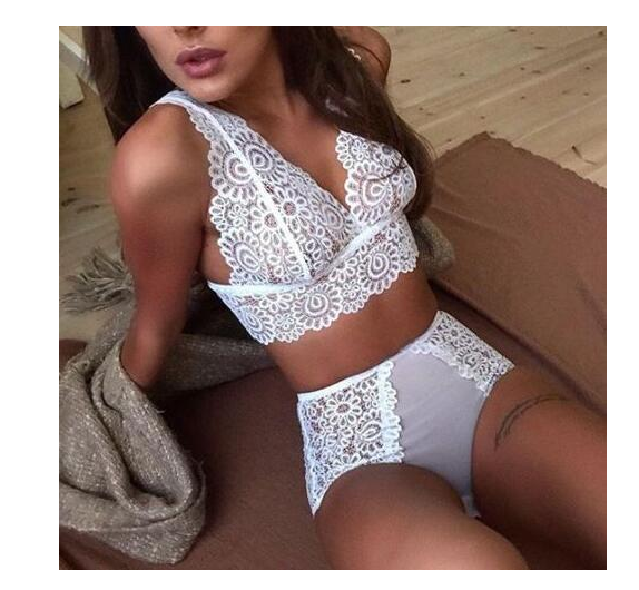Women's Two Piece Set Sexy Lace Lingerie Outfit Women's Lingerie Unbranded White M