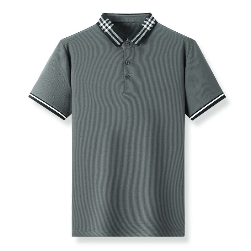 Men's Summer Solid Color Ice Silk Short Sleeve Polo Shirt