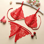 Women's Lace Three Piece Open Crotch Lingerie Set Women's Lingerie Unbranded Red One Size