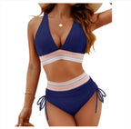 Women's High Waist Color Block Bikini Set With Drawstring Detail