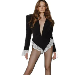 Unisex Lace Contrast Sleeve Jumpsuit