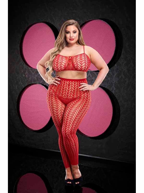 Jacquard Crop Top & Pants Set Red OSX ENV Lapdance Lingerie