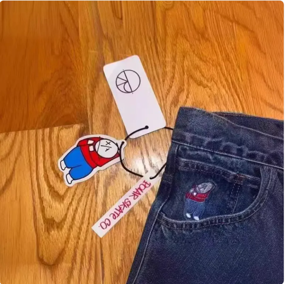 Unisex Cartoon Embroidered Denim Shorts
