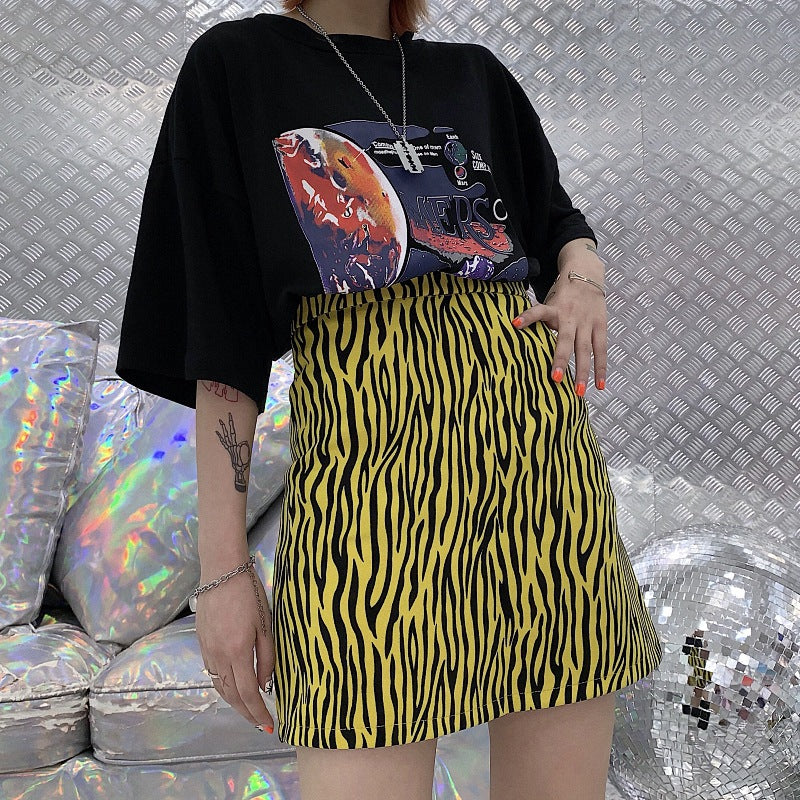 Women's Zebra Print Mini Skirt Women's Skirt Unbranded Yellow L