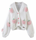Handmade Embroidery Cardigan Women's Knitwear & Sweaters Unbranded White strawberry with powder-One size