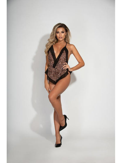 Chiffon Romper w Surplice Neckline And Lace Trim STM-11247-Leopard-S (H) Seven Til Midnight
