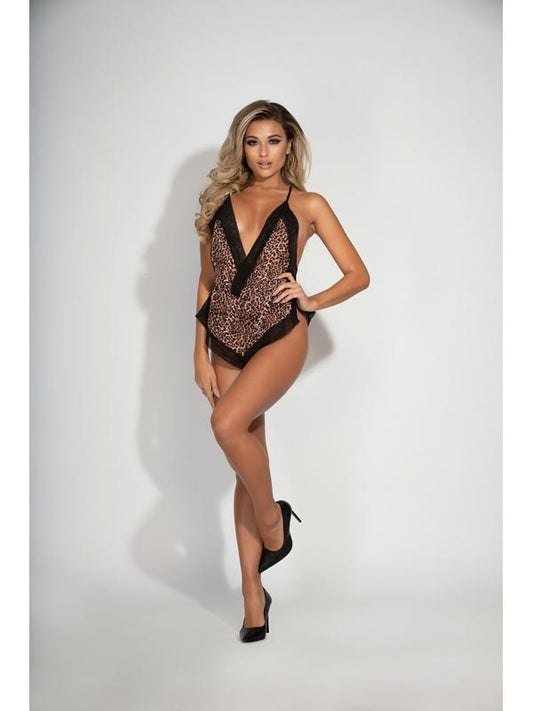 Chiffon Romper w Surplice Neckline And Lace Trim STM-11247-Leopard-S (H) Seven Til Midnight
