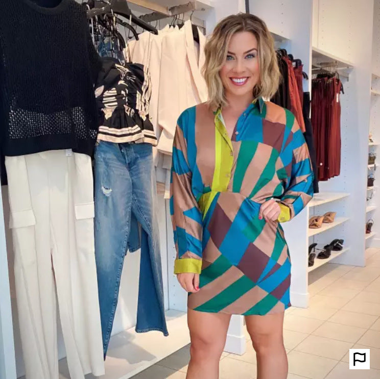 Women's Printed Half Button Shirt Dress