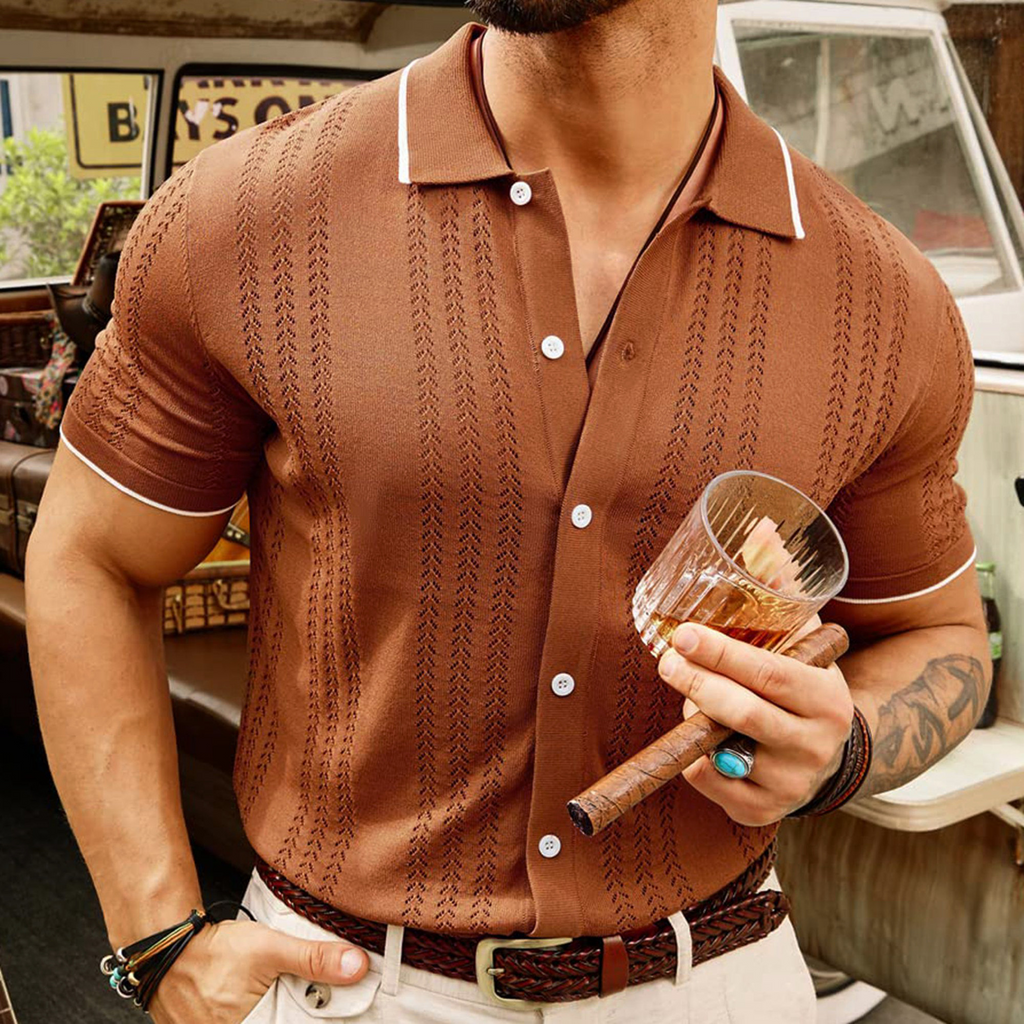Men's Summer Polo Shirt Button Lapel Top