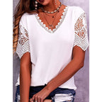 Women's Loose V Neck Short Sleeve Tops Women's Tops & T-shirt Unbranded White M