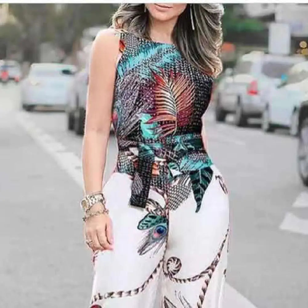 Women's Retro Printed Jumpsuit