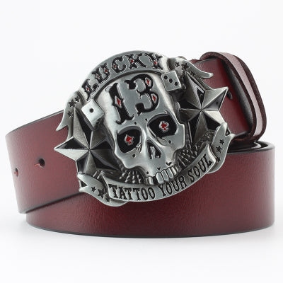 Men's Ghoulish Skull Leather Belt - Casual Style