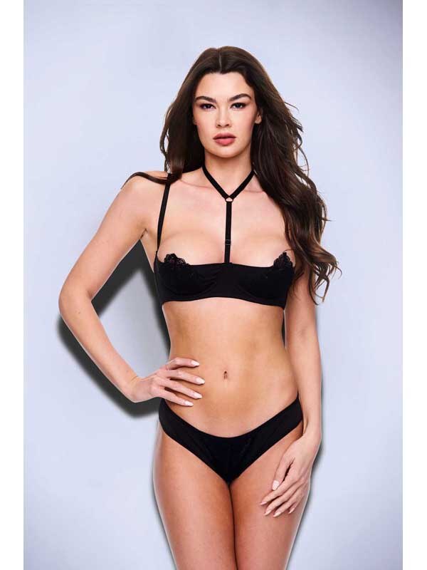 Baci 2 piece Sexy Quarter Cup Bra & G String Set Black Secondary image