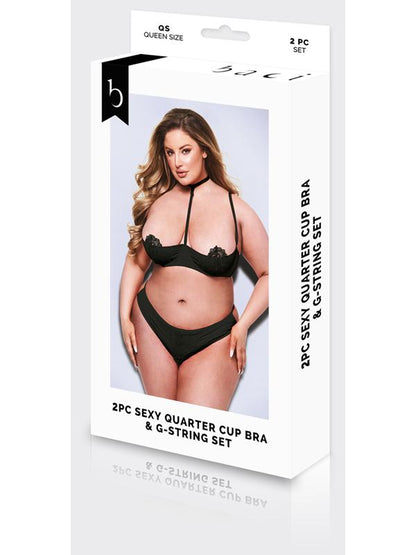 Baci 2pc Sexy Quarter Cup Bra & G-String Set - Black-S/M BX Baci