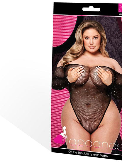 Off The Shoulder Sparkle Teddy - Black - Q ENV Lapdance Lingerie