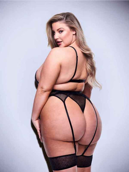 Baci 3pc Strappy Bra Garter & Panty Set-BLK - Q BX Baci