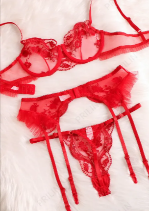 Women's Elegant Red Lace Lingerie Set