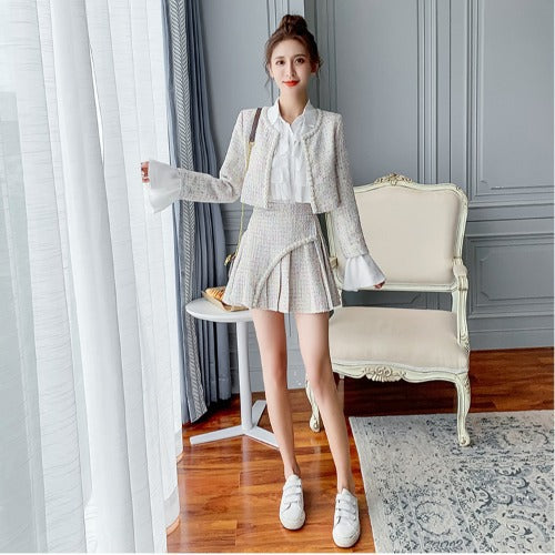 Women's Tweed Jacket & Pleated Shirt Set