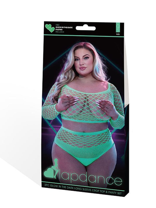 Lapdance 2pc Glow In The Dark Long Sleeve Crop Top and Panty Set Q Lapdance Lingerie