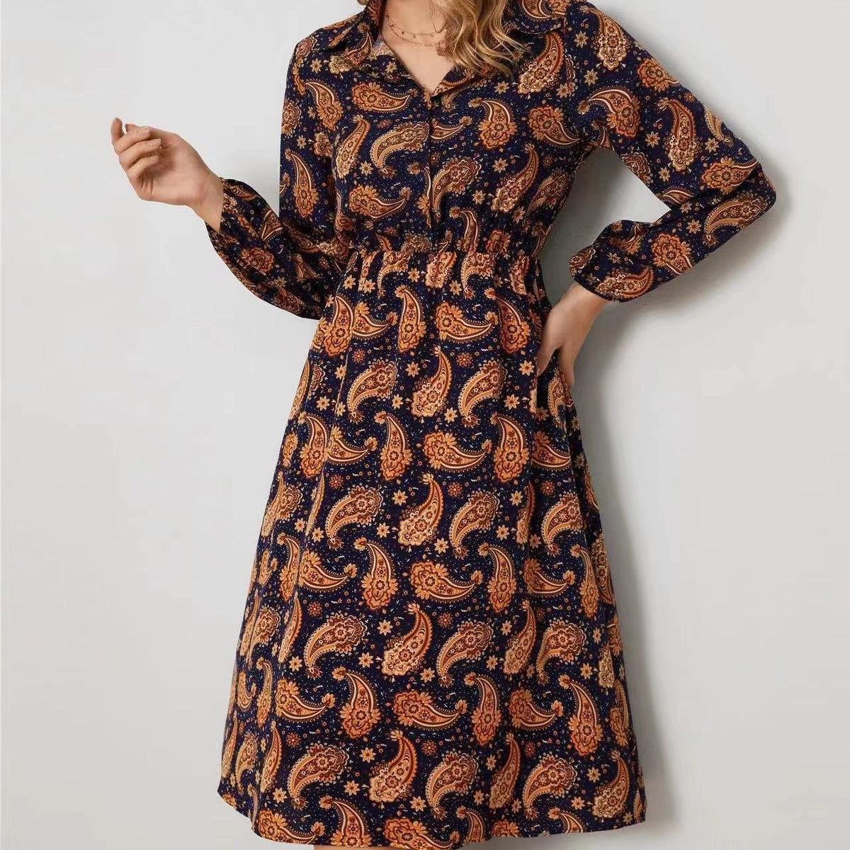 Women's Floral Long Sleeved Casual Shirt Dress