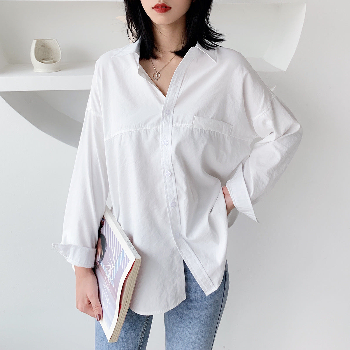 Women's Loose Plain Shirt Jacket