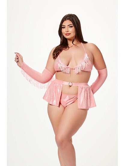 4 Pc Cowgirl Costume Set With Halter Bra Thong Panty Garter Skirt And Fingerless Gloves 10391XP ROSE O/SQ (P) Seven Til Midnight