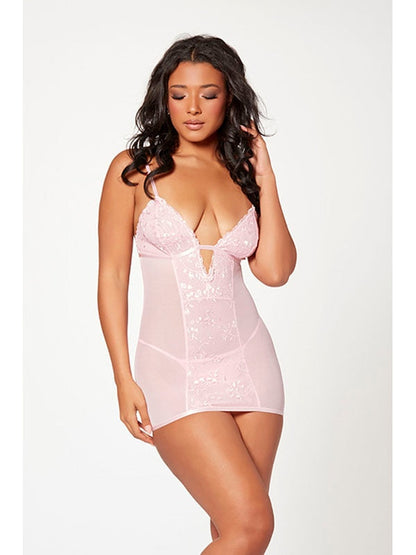 2 Pc Slim Fit Chemise And Thong Panty Set 11553 PINK M (H) Seven Til Midnight