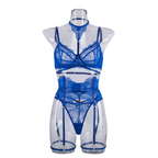Women's Halter Garter Lingerie Set Women's Lingerie Unbranded Sapphire blue-XL