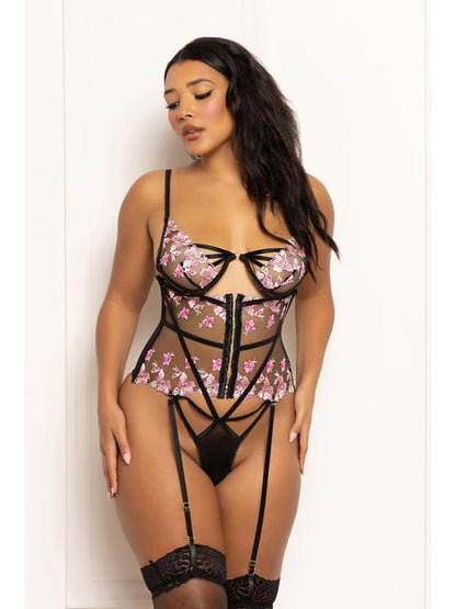Multicolored Embroidered Floral Galloon Lace Teddy With Underwire STM-11649-BLACK-S (H) Seven Til Midnight