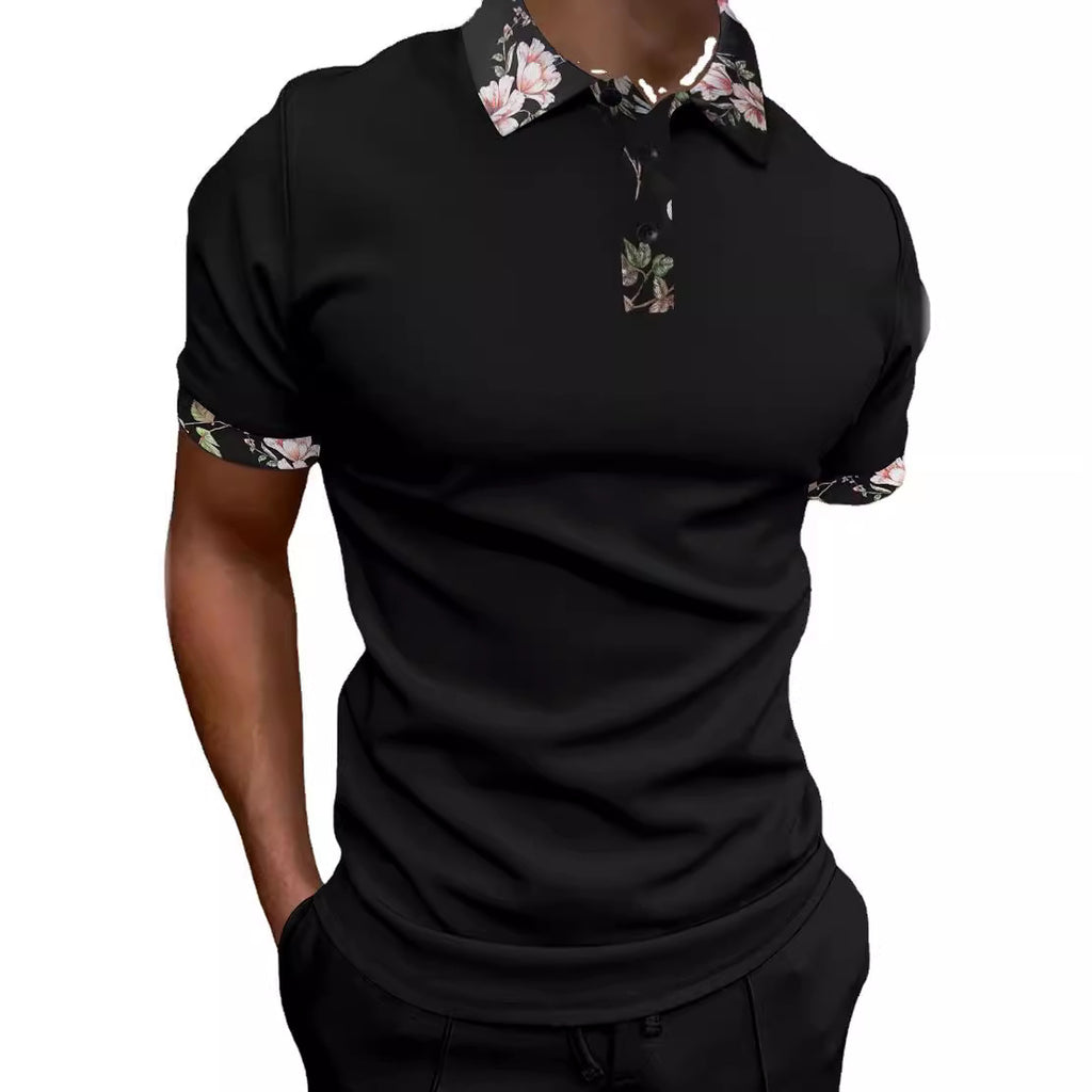 Men's Polo Shirt with Zipper and Print for Summer
