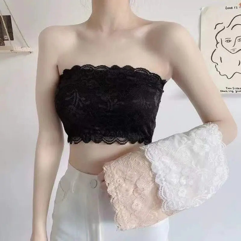 Tube Lace Bandeau Padded Bralette Seamless Wrapped Breast Bra