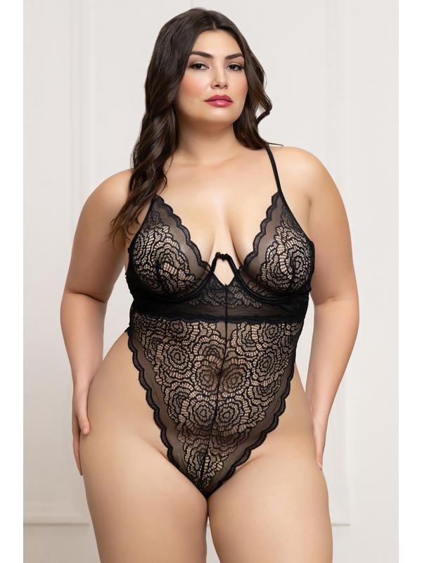 Floral Lace Teddy STM-11825XP-Black-OSX (P) Seven Til Midnight