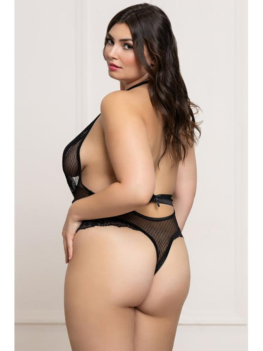 Fence Mesh and Lace Teddy STM-11826XP-Black-OSX (P) Seven Til Midnight