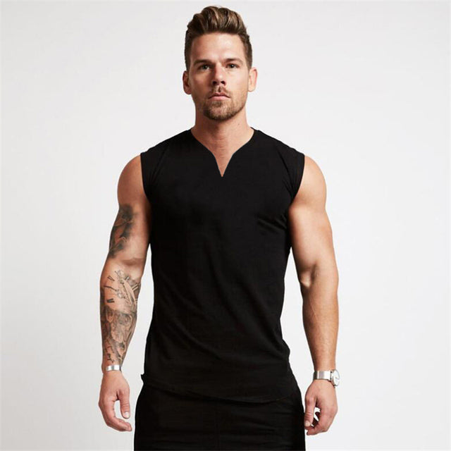 Men's Smooth Solid Summer V Neck Sports Tank Top