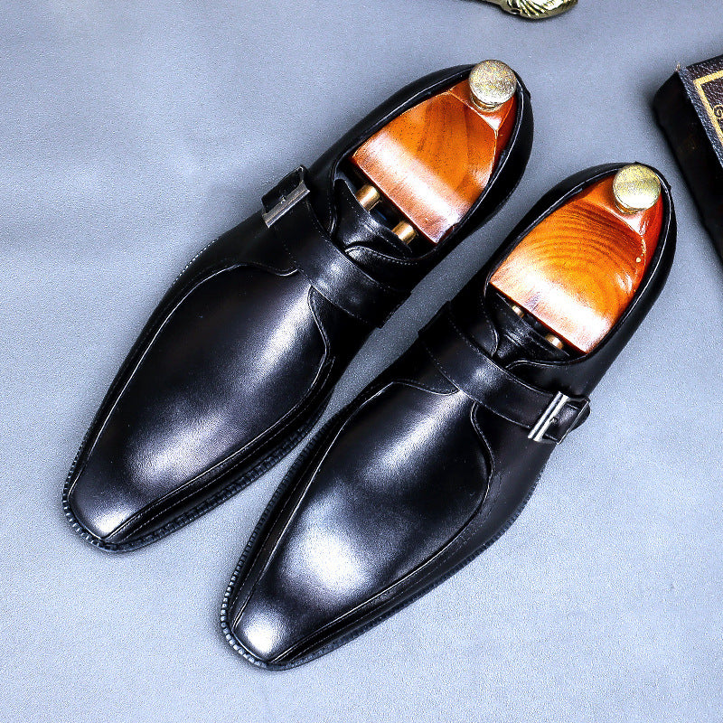 Men's Casual Leather Shoes with Buckle Set