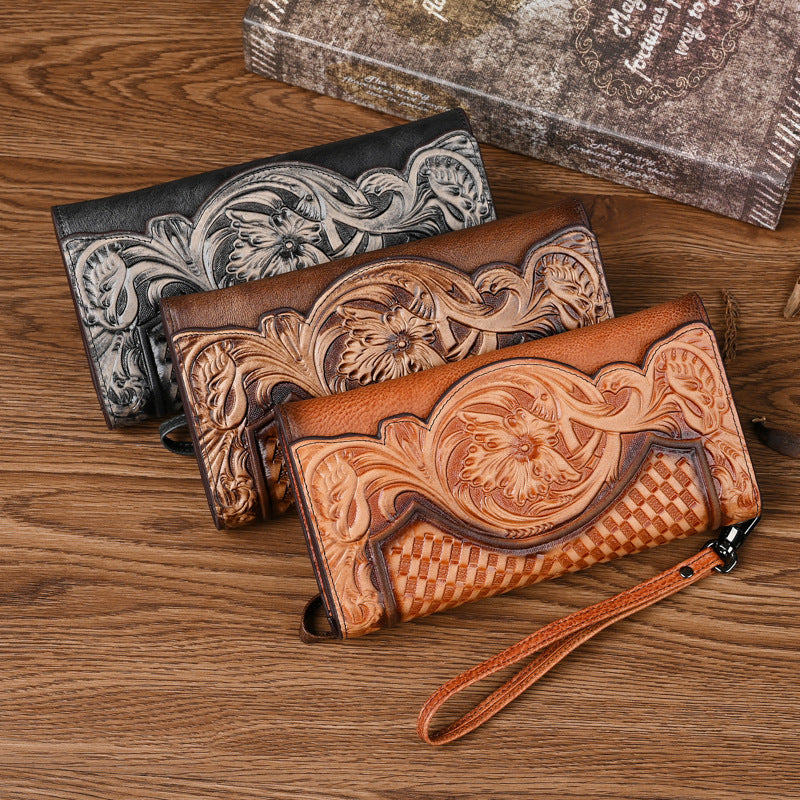 Chinese Style Embossed Women's Long Cowhide Wallet ILLUSION CO