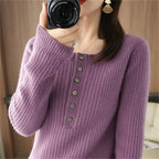 Women's O Neck Warm Sweater ILLUSION CO purple M
