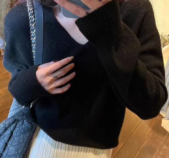 Korean Style Loose V-Neck Knit Sweater for Women