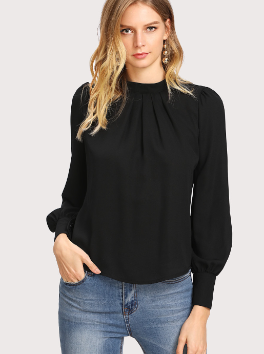 Women's Pleated Stand Collar Chiffon Shirt