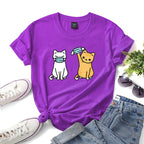Women's Cartoon Cat Short Sleeve T Shirt