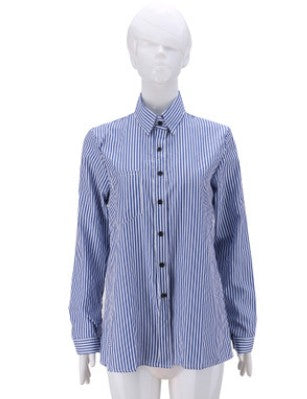 Women's Loose Striped Long Sleeve Shirt ILLUSION CO Blue M